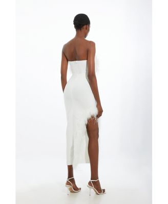 Women's Feather Detail Bandeau Knit Midi Dress