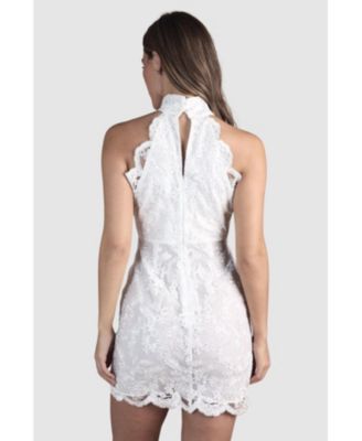 Women's High Neck Mesh Mini Wedding Dress