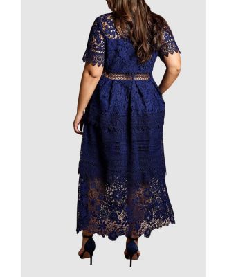 Women's Short Sleeve Lace Midi Dress