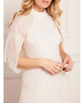 Women's Scallop Sequin Cape Ankle Gown