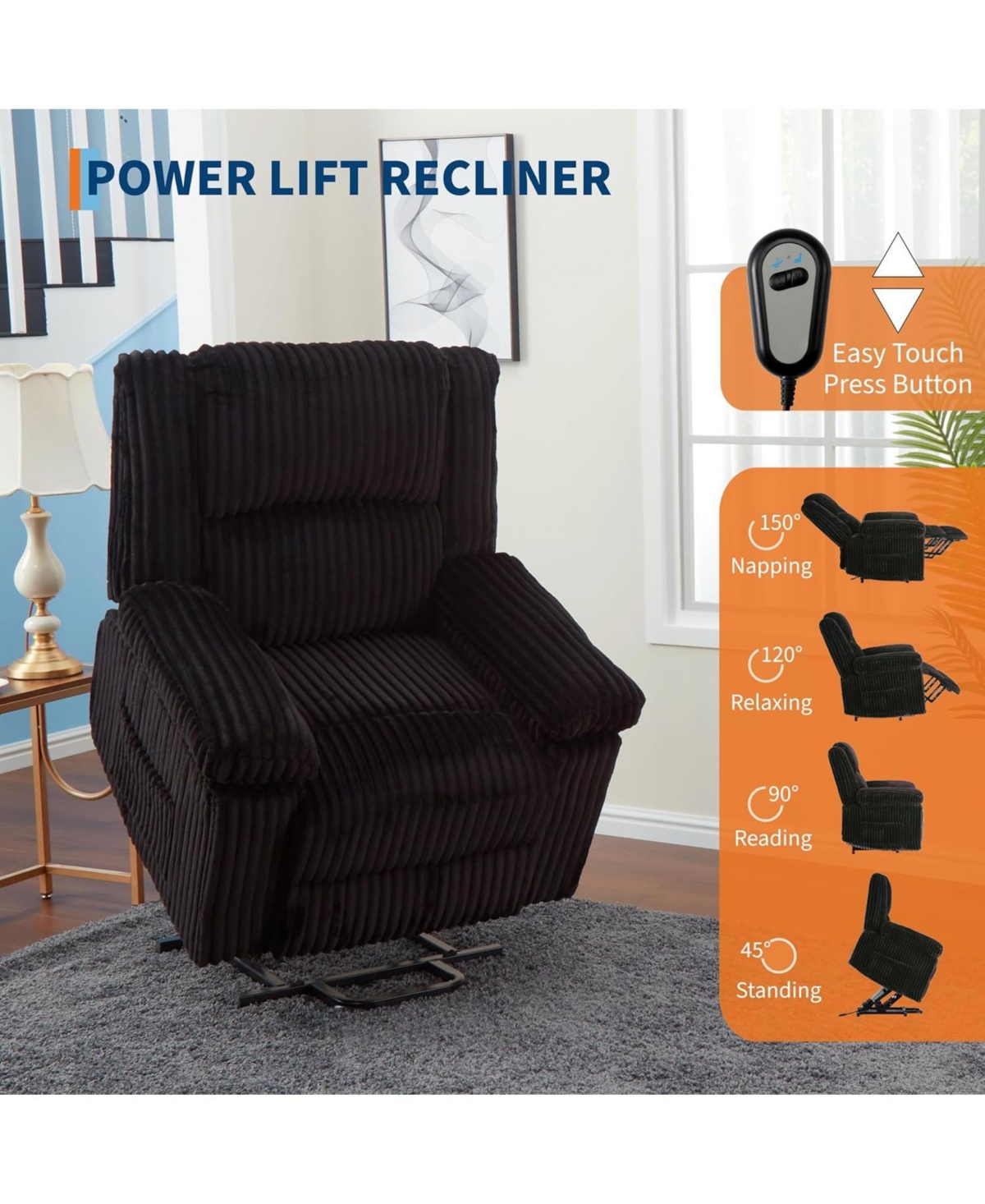 gaomon power lift recliner with heat and massage, plush padded seat, back support and armrests-ideal for elderly comfort