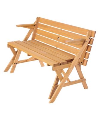 2 in 1 Wooden Picnic Table and Bench with Umbrella Hole