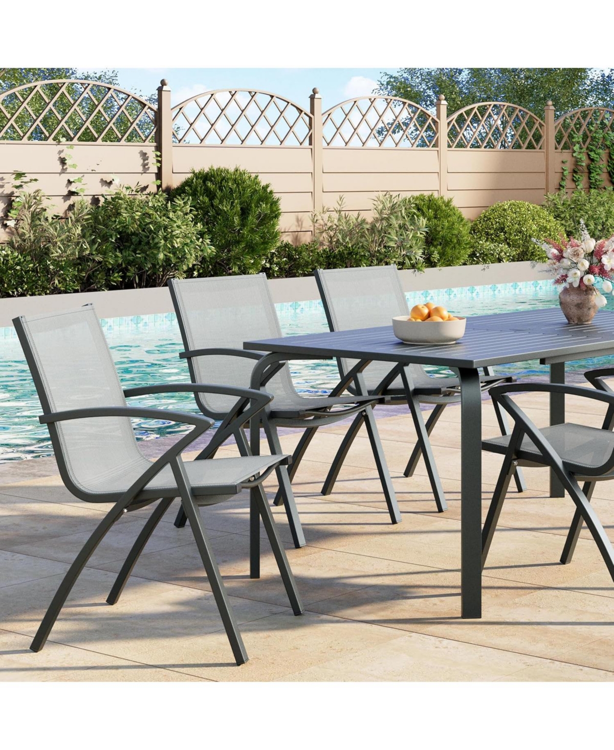 gaomon Modern Aluminum Outdoor Dining Chair- Quick-Dry Textilene- Ergonomic for Patio Poolside Restaurant