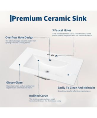 36" Modern Bathroom Vanity with Sink, Ceramic Integral Basin, 2 Soft-Close Drawers and Open Shelf, Space-Saving Bathroom Cabinet Solution