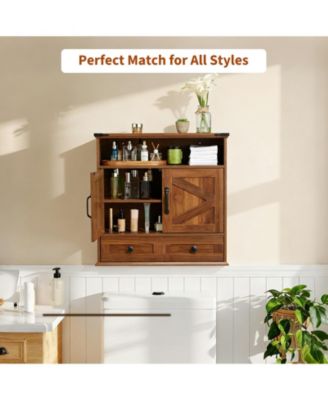 Farmhouse Wall Cabinet with Barn Doors and Adjustable Shelf, 25 in Wide Bathroom Storage Organizer for Bath, Laundry and Entryway