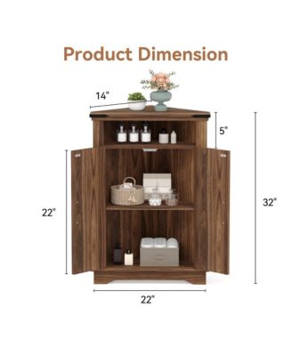 Farmhouse Corner Storage Cabinet with Barn Doors and Adjustable Shelves, Space Saving Organizer for Bathroom, Kitchen and Living Room