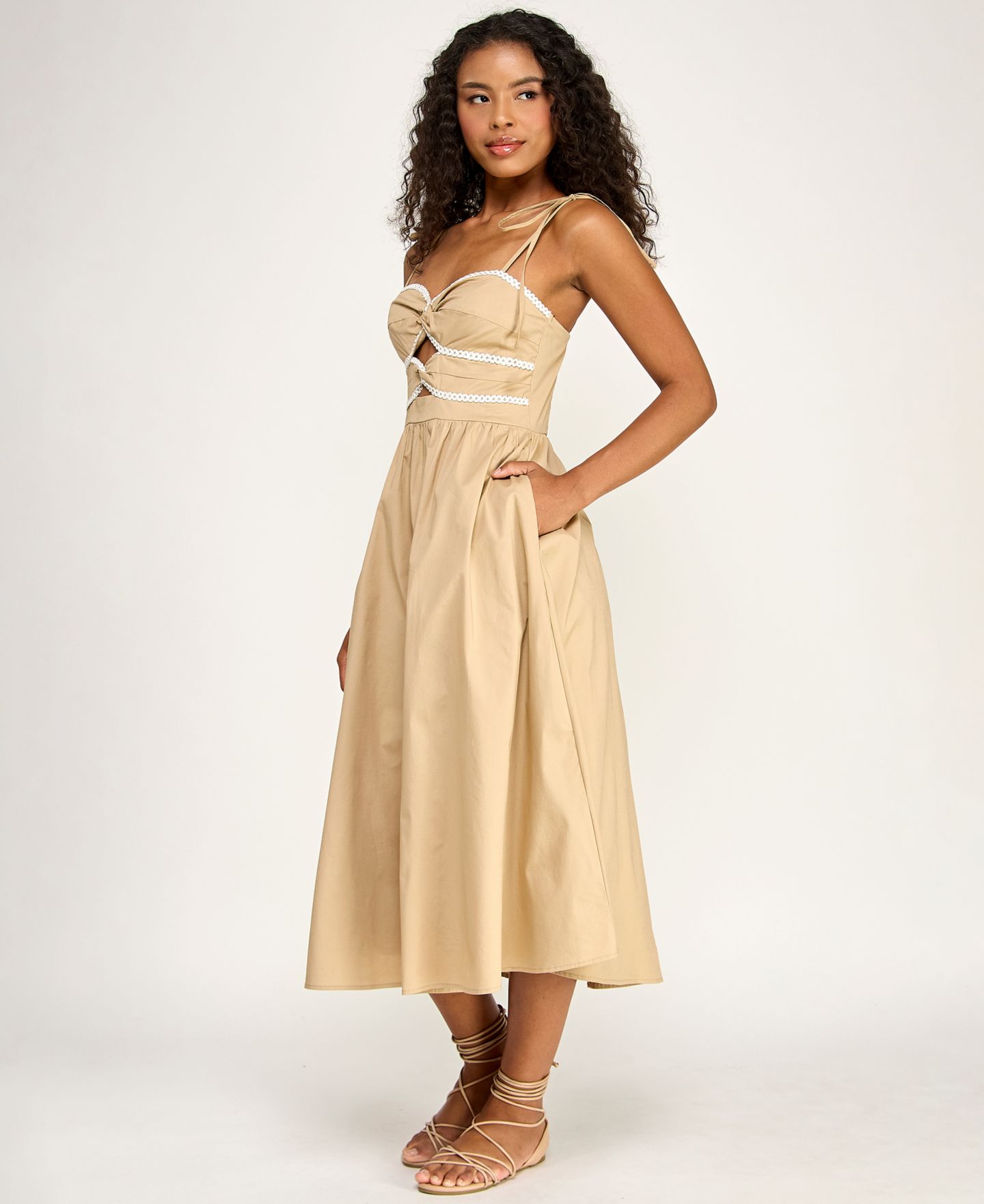 Женское платье SENI & CADE Juniors' Tie Shoulder Twisted Front Midi, цвет: Нейтральный — фото 3