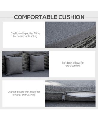 4-Piece Outdoor Rattan Furniture Set, Round Convertible Patio Daybed or Sunbed, Sectional Sofa with Canopy, Pillows, Cushions, Footrest, Table, PE Plastic Wicker, Grey