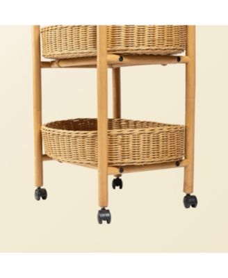 Con Handcrafted Rattan Craft Utility Cart Trolley - Wicker