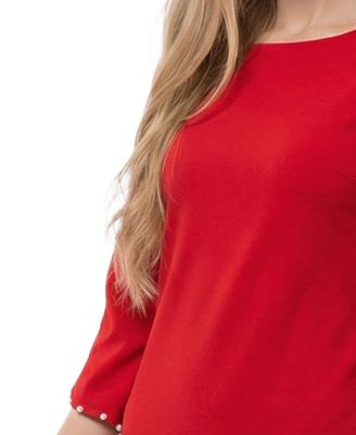 Petite 3/4 Mother of Pearl-Detail Petal-Sleeve Dress