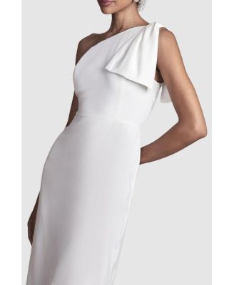 Women's Bow One Shoulder Midi Wedding Dress