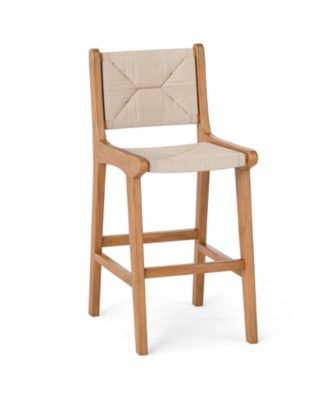 Outdoor Counter Height Bar Stool with Teak Wood Frame Back and Footrest for Balcony