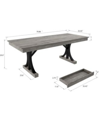 71" Wooden Kitchen Table with Two Drawers, Large Dining Table for 6-8 Large Tabletop and Sturdy Frame, Rectangular Dining Table