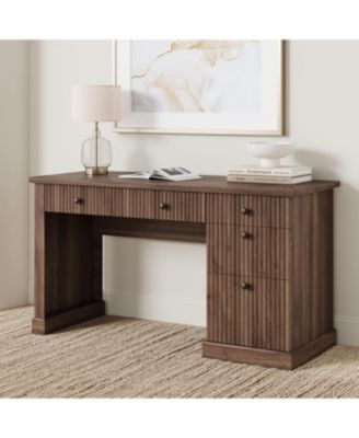  Modern Executive Desk with Charging Station, USB-C/A and 6.56ft Cord - Fluted Office Desk with File Drawers, Computer Desk for Home Office