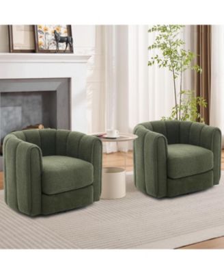 360 Swivel Barrel Chair,Mid-Century Modern Accent Chair with Cloud-Like Comfort,Plush Teddy Fleece Upholstered Round Armchair Striped Backrest