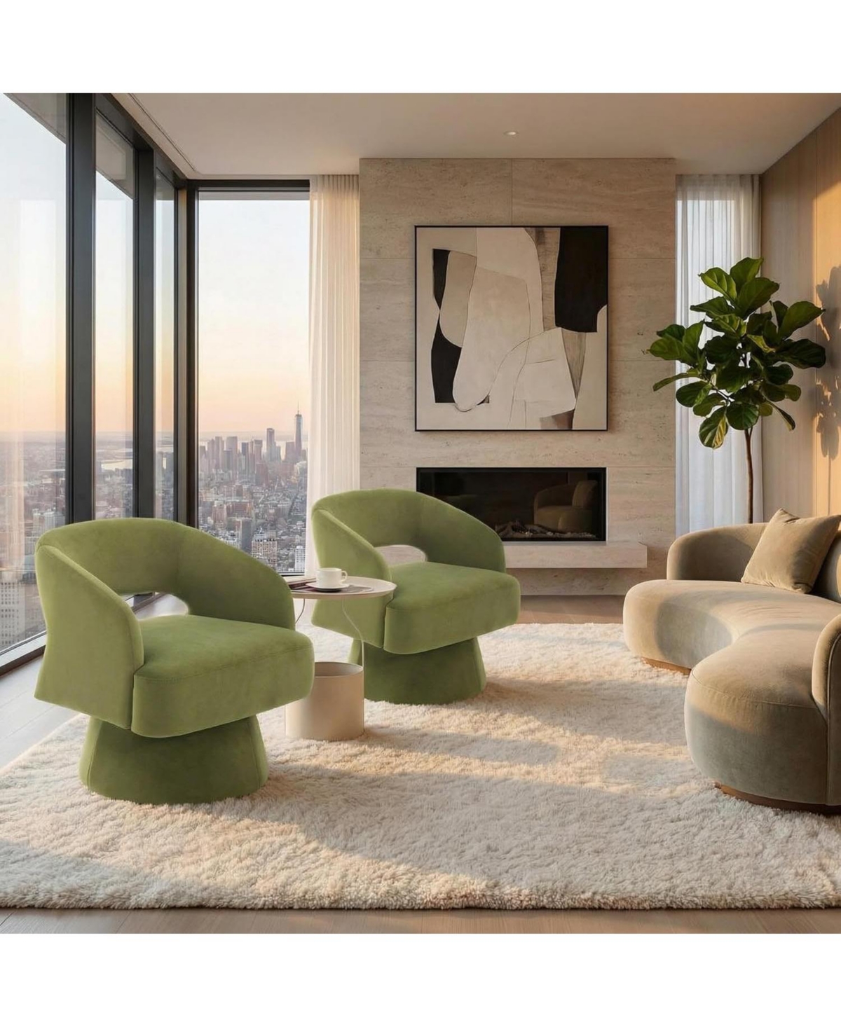 gaomon Modern Swivel Barrel Accent Chair, Upholstered Armchair with Striped Backrest and Plush Padding, Comfy Round Lounge Chair