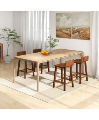 24.5'' Solid Wood Bar Stools Set of 4 Home Counter Kitchen Stools w/ Low Backrest and Footrest