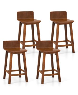24.5'' Solid Wood Bar Stools Set of 4 Home Counter Kitchen Stools w/ Low Backrest and Footrest