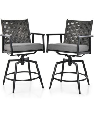 Patio Swivel Bar Stools Set of 2 Outdoor Counter Height Bar Chairs w/ PE Rattan