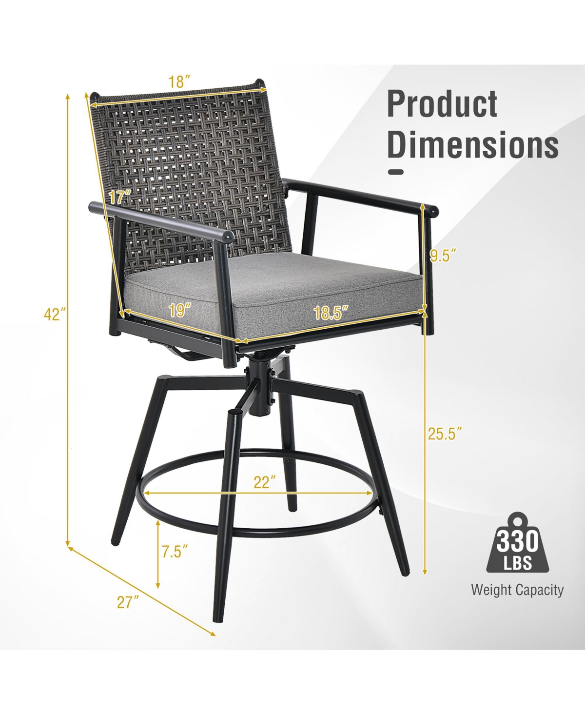 Gymax Patio Swivel Bar Stools Set of 4 Outdoor Counter Height Bar Chairs w/ Pe Rattan