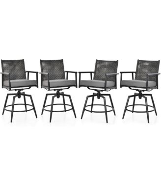 Patio Swivel Bar Stools Set of 4 Outdoor Counter Height Bar Chairs w/ PE Rattan