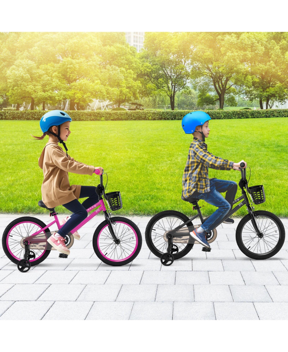 Slickblue Children's Bike with Training Wheels and Basket