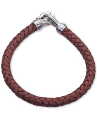 Esquire Men's Jewelry - Brown Leather Bracelet in Stainless Steel
