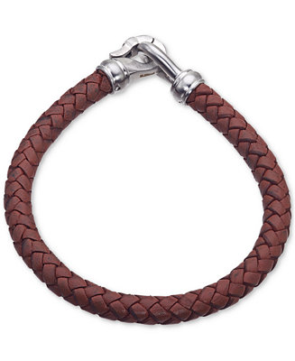 Esquire Men&#39;s Jewelry Brown Leather Bracelet in Stainless Steel, Created for Macy&#39;s & Reviews ...