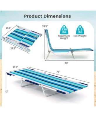 2 Pieces 5-position Lay Flat Beach Recliner with Carry Strap and Metal