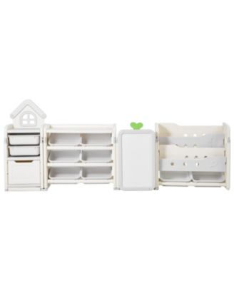 4-Tier Kids Toy Storage with Bookshelf, Drawing Board and 10 Bins, 88.6 x 36 in