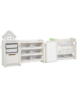 4-Tier Kids Toy Storage with Bookshelf, Drawing Board and 10 Bins, 88.6 x 36 in