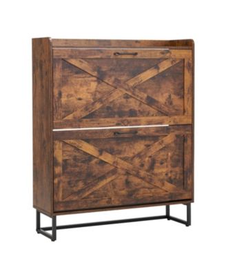 Shoe Cabinet with 2 Flip Drawers, Farmhouse Storage Organizer for Entryway