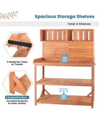 65" Large Wooden Farmhouse Rustic Outdoor Potting Bench Table, Patio Workstation, Garden Potting Bench