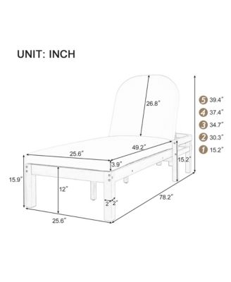 Patio Acacia Wood Reclining Chaise Lounge - Adjustable 5-Gear Backrest and Comfort Cushioned Seat, Outdoor Furniture for Deck and Lawn