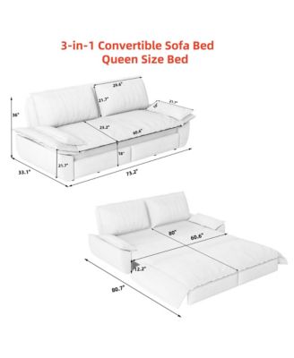 3-in-1 Convertible Sleeper Sofa, 73.2" Queen Pull Out Sofa Bed, Velvet Upholstered Loveseat Bed with Soft Armrests for Living Room