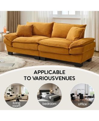 Modern 84" Corduroy Upholstered Sofa, Comfy Deep Seat Loveseat Sofa with 2 Pillows for Home Office and Living Room