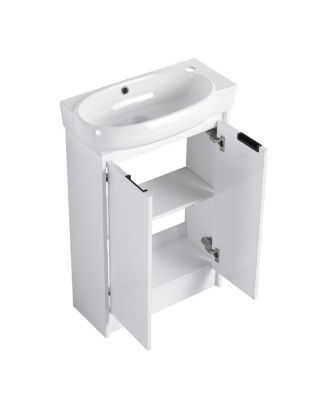 23 Inch Bathroom Vanity with Sink and Storage Rack, Modern Freestanding Plywood Cabinet, Soft Close Doors for Small Spaces