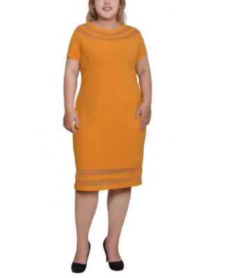 Plus Size Short-Sleeve Dress with Mesh Insets