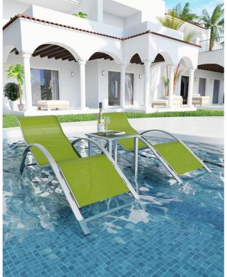Outdoor Chaise Lounge Chairs Aluminum Recliner with Table for Poolside Garden Set of 3