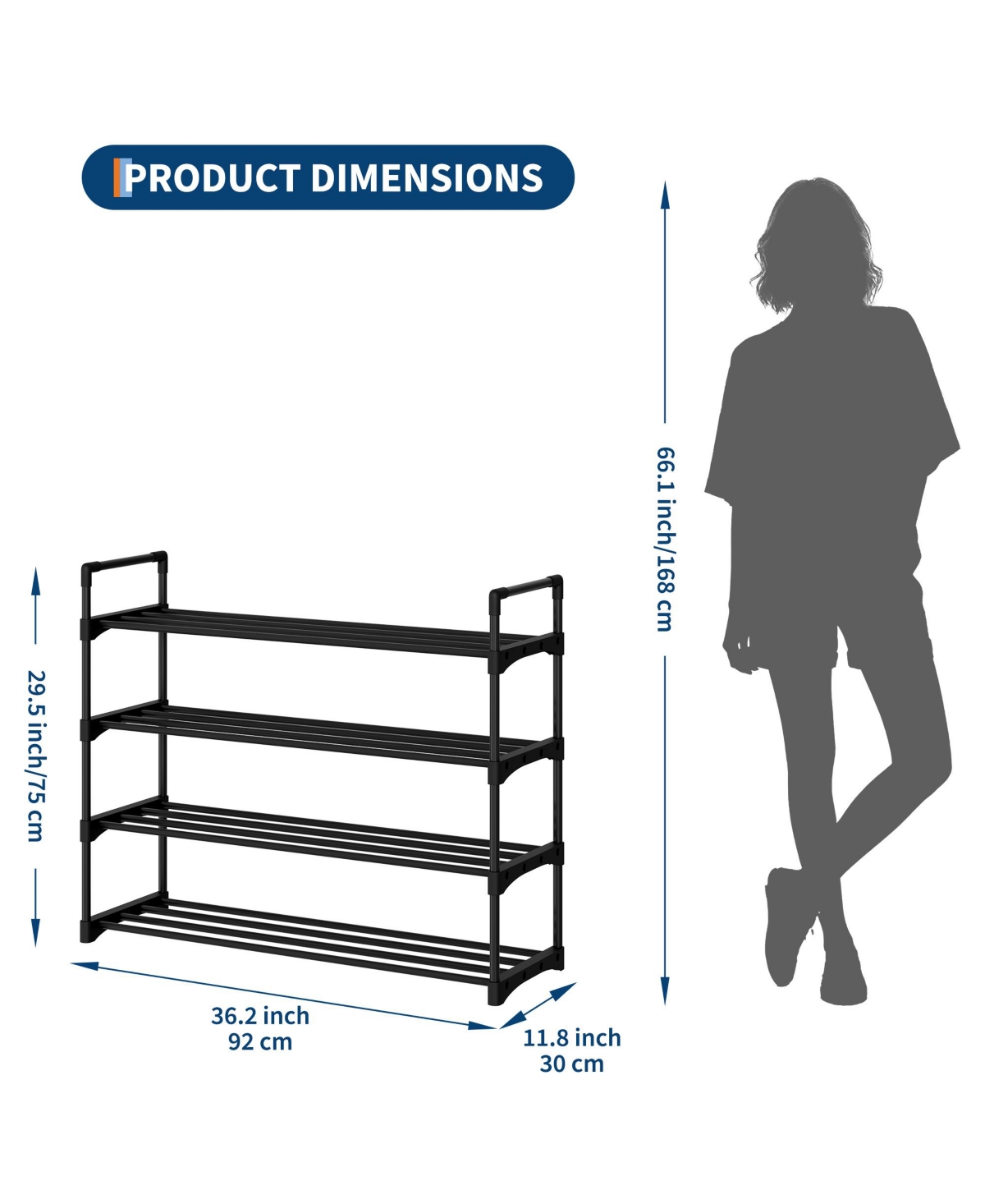 Homfan Slim Shoe Rack with Metal Frame and Fabric Shelves, Adjustable Shoe Storage Organizer for Entryway, Bedroom