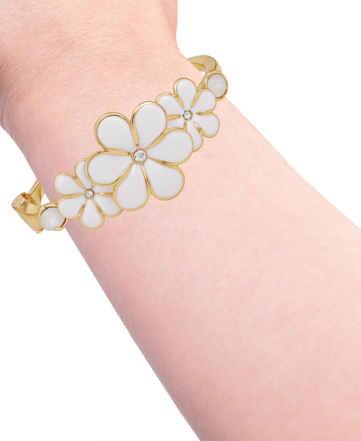 Guess Gold-Tone Floral Side Hinge Bangle Bracelet