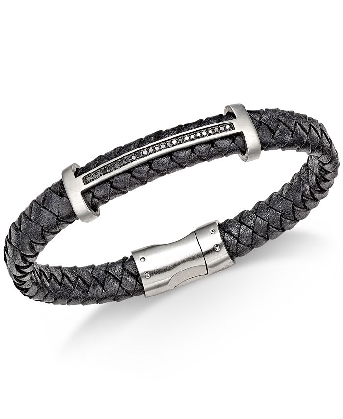 Esquire Men's Jewelry Diamond (1/4 ct. t.w.) T-Bar Bracelet in Black ...
