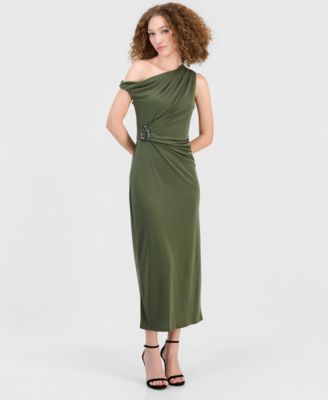 Women's Asymmetrical Side-Ruched Midi Dress
