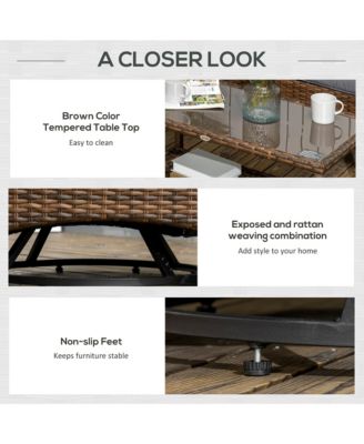 4 Piece PE Wicker Patio Furniture Set, Conversation Set with 2 360° Swivel Rocking Armchairs, 1 Loveseat Sofa, Thick Cushions and Glass Table Top Table, Gray