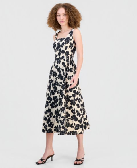 Женское платье Robbie Bee Square-Neck Sleeveless Midi, цвет: Кремовый чёрный