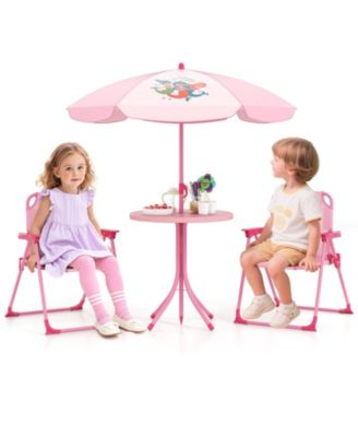 Kids 4-Piece Folding Picnic Table Set with Adjustable Umbrella