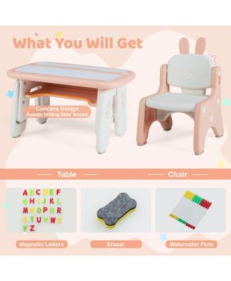 Kids Table and Rabbit Chair Set with Magnetic Drawing Boards