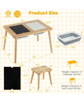 Kids Wooden Activity Table Set with Chalkboard and Foldable Bins