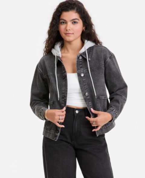 Женские куртки Madden Girl Juniors' Hooded Denim Jacket