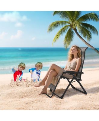 Portable Rattan Chaise Lounge, 330lb Capacity, Outdoor Adjustable Folding Chair with Widened Armrest and Heavy Duty Wicker for Patio